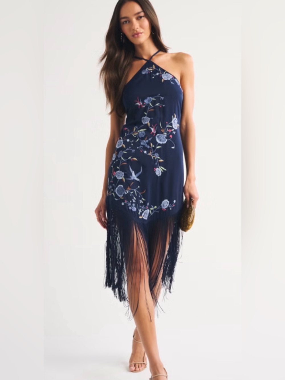 Abercrombie & Fitch High Neck Fringe Midi Dress Size ST